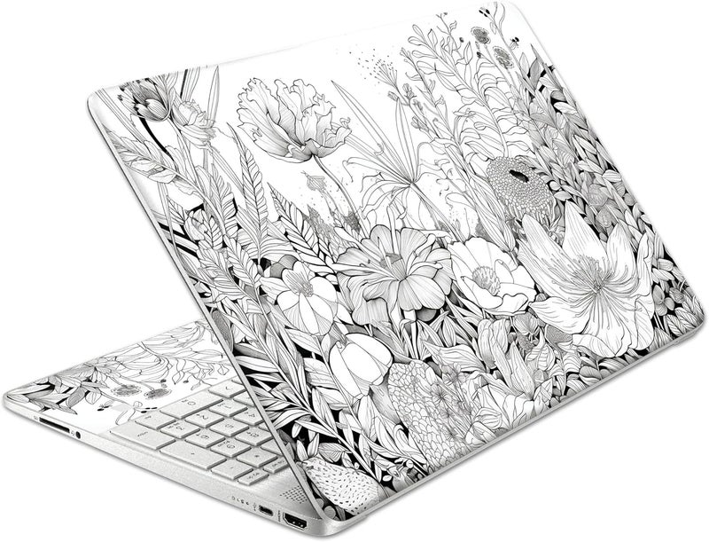 TracyArt Laptop Skin Decal HP 15.6" - Black White Botanical, Laptop Cover Sticker, No Cutting Required, No Bubble, Waterproof, Scratch Resistant - Including Wide Screen and Wrist Pad - Image 1